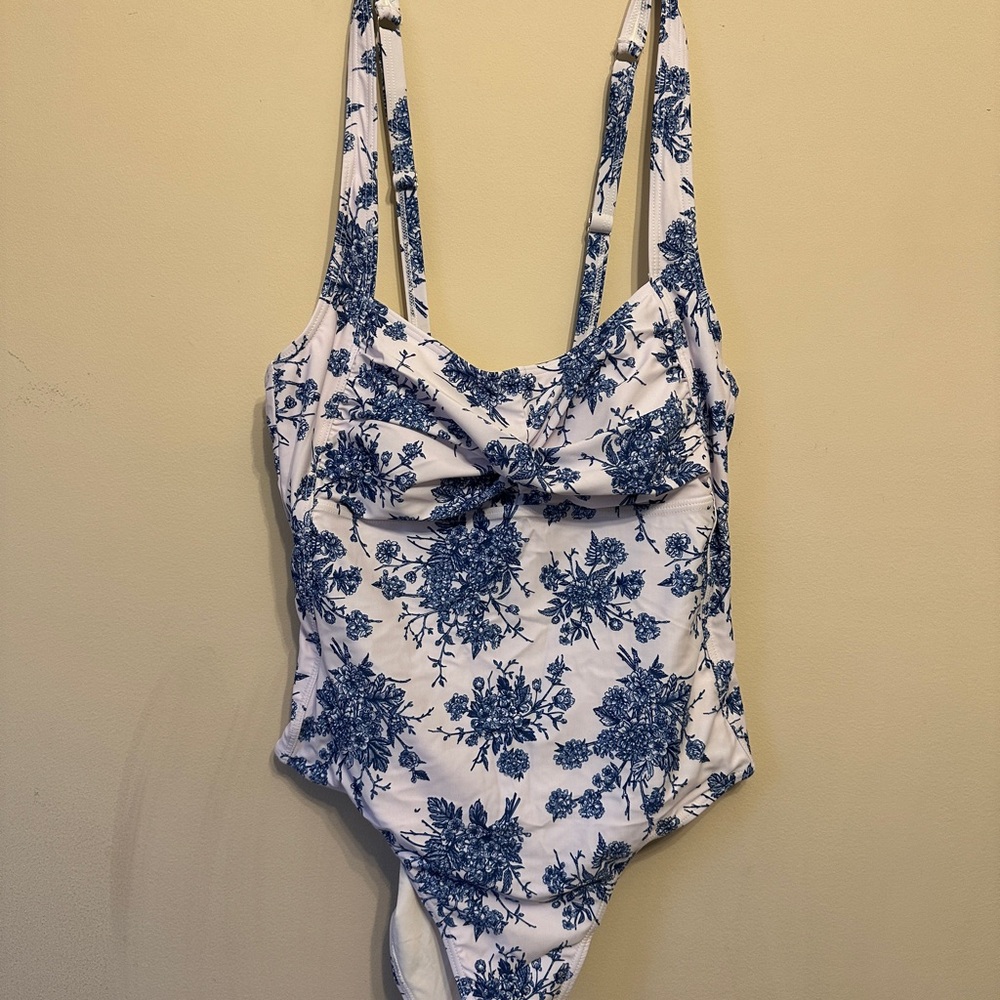 Floral Plus Size Blue and White Swimsuit
